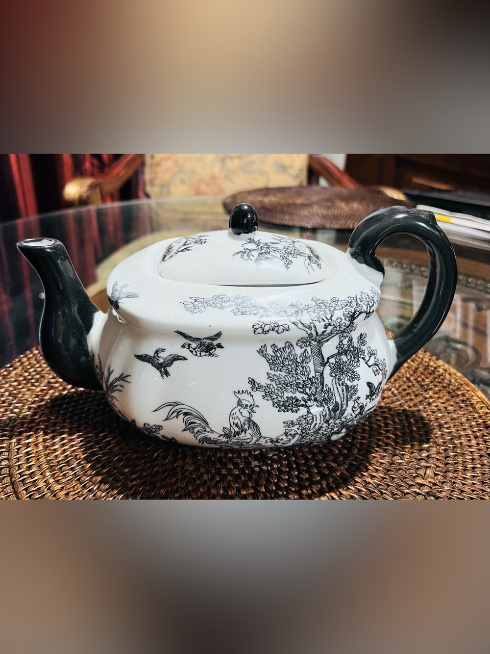 De Chang Tao Ci Rooster transferware teapot